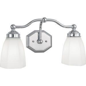 Trevi 2 Light 17 inch Brushed Nickel with White Vanity Light Wall Light in Chrome, Hexagonal Opal