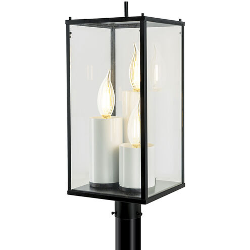 Back Bay 3 Light 23.25 inch Matte Black with Clear Outdoor Post Light