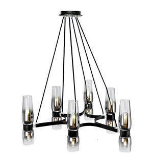 Flame 12 Light 36 inch Matte Black with Chrome and Clear Ombre Chandelier Ceiling Light