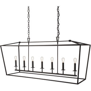 Cage 7 Light 18 inch Bronze Linear Pendant Ceiling Light, Linear 