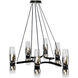 Flame 12 Light 36 inch Matte Black with Chrome and Clear Ombre Chandelier Ceiling Light