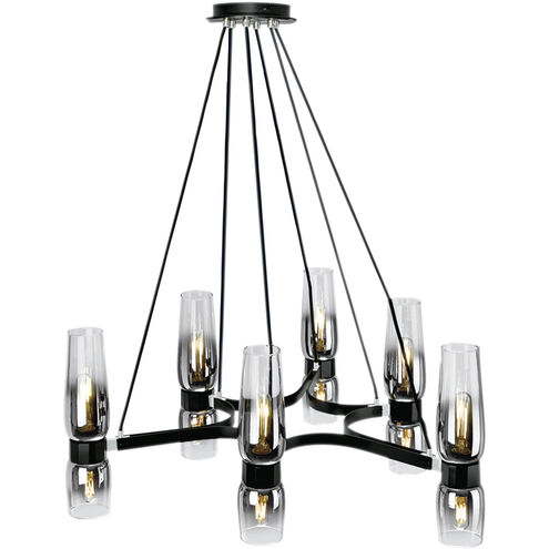 Flame 12 Light 36 inch Matte Black with Chrome and Clear Ombre Chandelier Ceiling Light