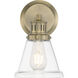 Alden Sconce Wall Light in Clear, Antique Brass