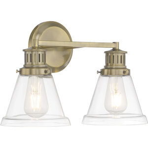 Alden 2 Light 16.25 inch Antique Brass Vanity Light Wall Light in Clear