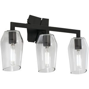Gaia 3 Light 19 inch Acid Dipped Black with Clear Vanity Light Wall Light in Matte Black