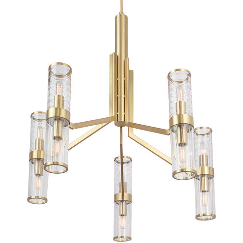 Stripe 10 Light 31.75 inch Satin Brass with Clear Chandelier Ceiling Light