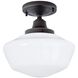 Schoolhouse 1 Light 9.5 inch Polished Nickel with White Semi Flush Mount Ceiling Light in Stepped
