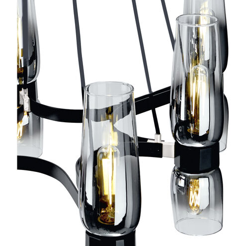 Flame 12 Light 36 inch Matte Black with Chrome and Clear Ombre Chandelier Ceiling Light