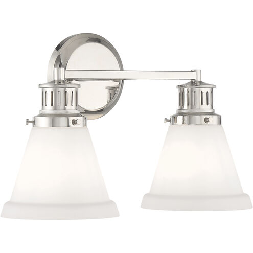 Alden 2 Light 16.25 inch Polished Nickel with Matte Opal Vanity Light Wall Light