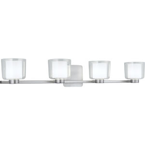 Alexus 4 Light 34 inch Brushed Nickel with Clear and White Vanity Light Wall Light