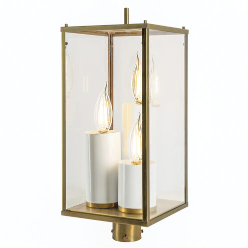 Back Bay 3 Light 23.25 inch Aged Brass with Clear Outdoor Post Light