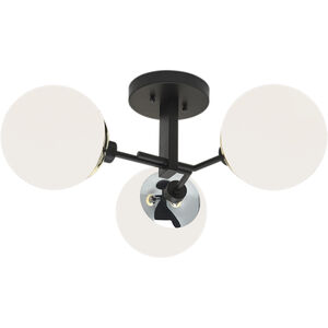 Triple Play 3 Light 24.38 inch Matte Black with Polished Nickel Semi-Flush Mount Ceiling Light