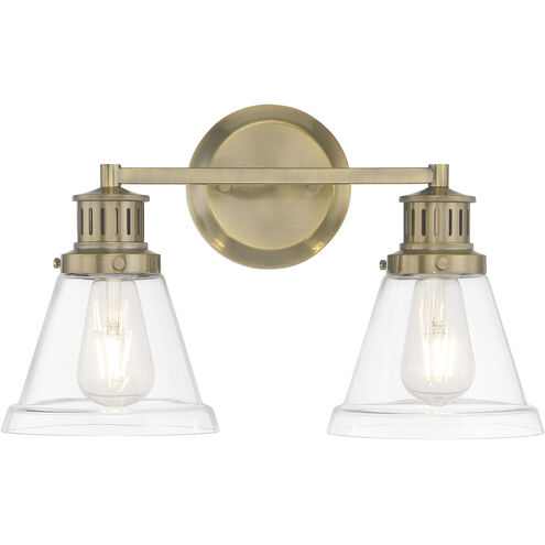 Alden 2 Light 16.25 inch Antique Brass Vanity Light Wall Light in Clear