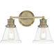 Alden 2 Light 16.25 inch Antique Brass with Clear Vanity Light Wall Light