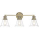 Alden 3 Light 26 inch Antique Brass with Clear Vanity Light Wall Light