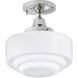 Schoolhouse 1 Light 9.5 inch Polished Nickel with White Semi Flush Mount Ceiling Light in Stepped