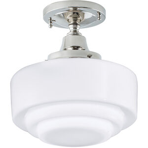 Schoolhouse 1 Light 9.5 inch Polished Nickel with White Semi Flush Mount Ceiling Light in Stepped